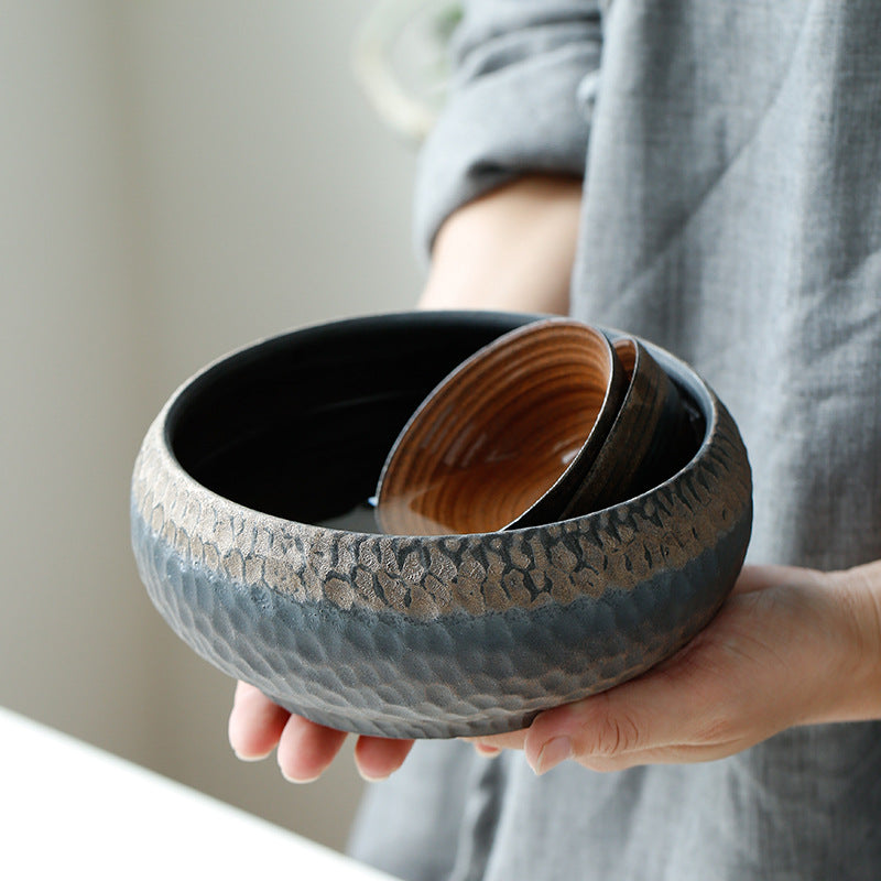 Ancient ancient hammer pattern rough pottery tea wash large ceramic cup