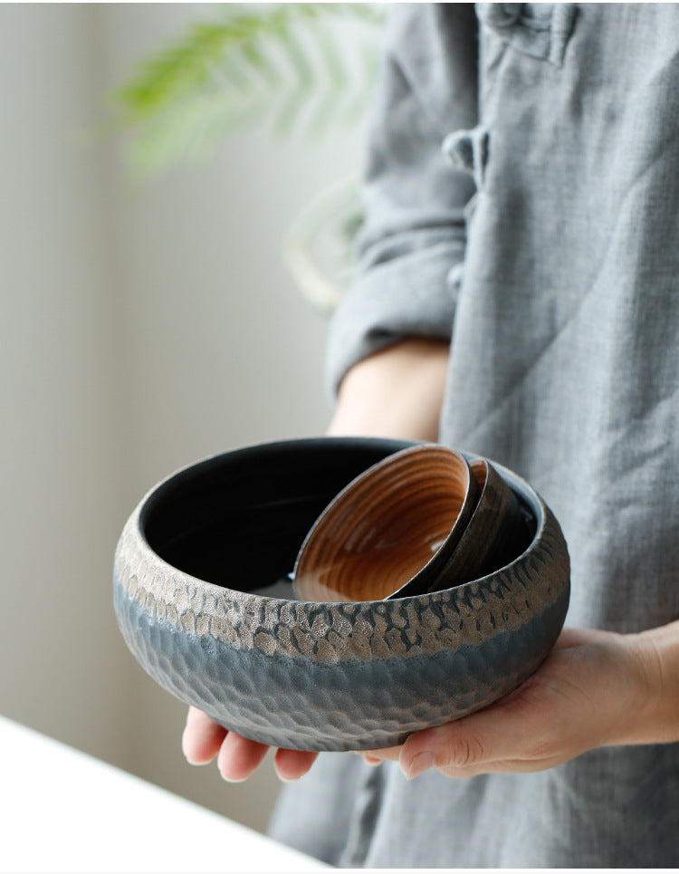 Ancient ancient hammer pattern rough pottery tea wash large ceramic cup