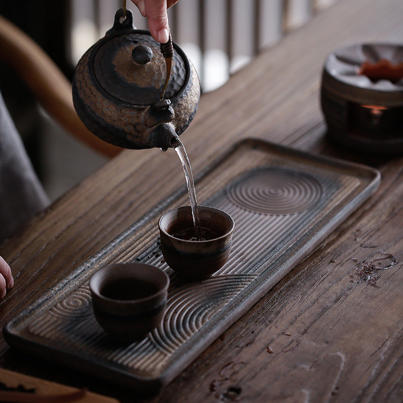 Japanese-style rough pottery tea tray Handmade retro gilt dry brewing tray tea table tea tray Ceramic simple water storage dry brewing tea tray