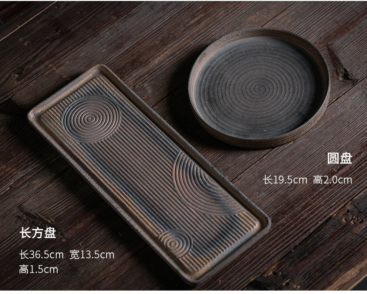 Japanese-style rough pottery tea tray Handmade retro gilt dry brewing tray tea table tea tray Ceramic simple water storage dry brewing tea tray