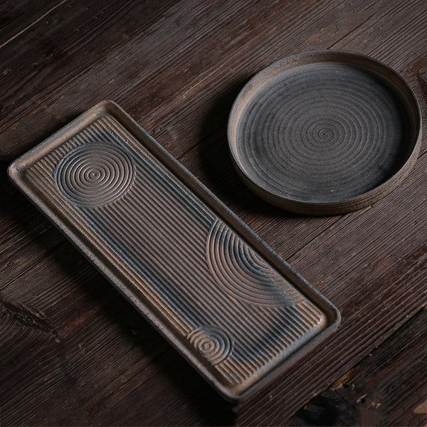 Japanese-style rough pottery tea tray Handmade retro gilt dry brewing tray tea table tea tray Ceramic simple water storage dry brewing tea tray