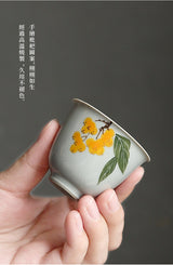 Japanese-style underglaze hand-painted loquat teacup