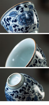 Zen Lotus Small Round Cup Vintage Blue and White Porcelain Tea Cup