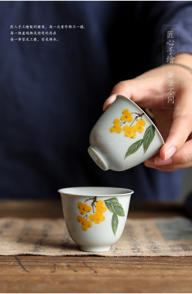 Japanese-style underglaze hand-painted loquat teacup