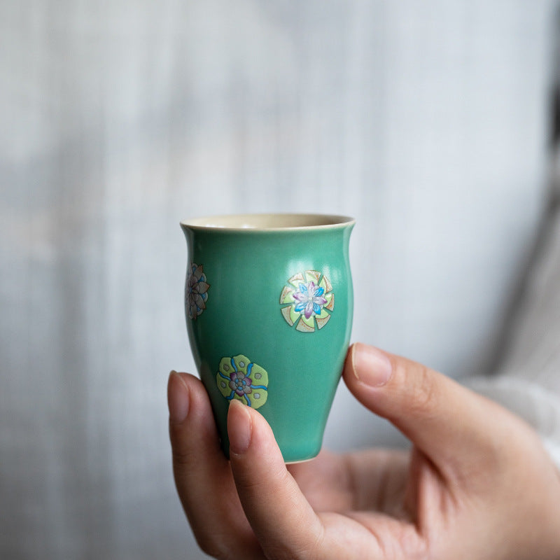 Japanese Turquoise Green Ceramic Tea Cup