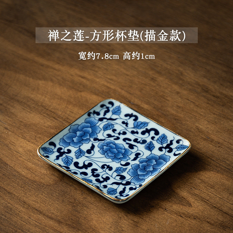 Ceramic Japanese Stoneware Drawing Gold Coaster