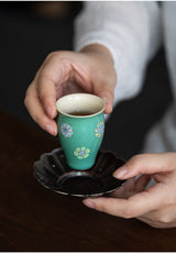 Japanese Turquoise Green Ceramic Tea Cup