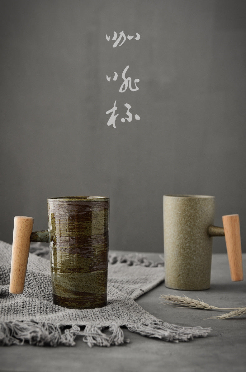 Japanese style simple wooden handle water cup /handmade vintage coffee cup