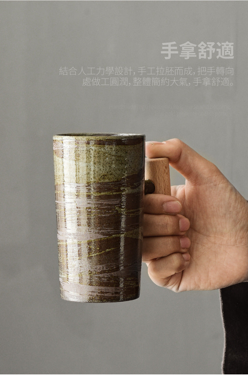 Japanese style simple wooden handle water cup /handmade vintage coffee cup