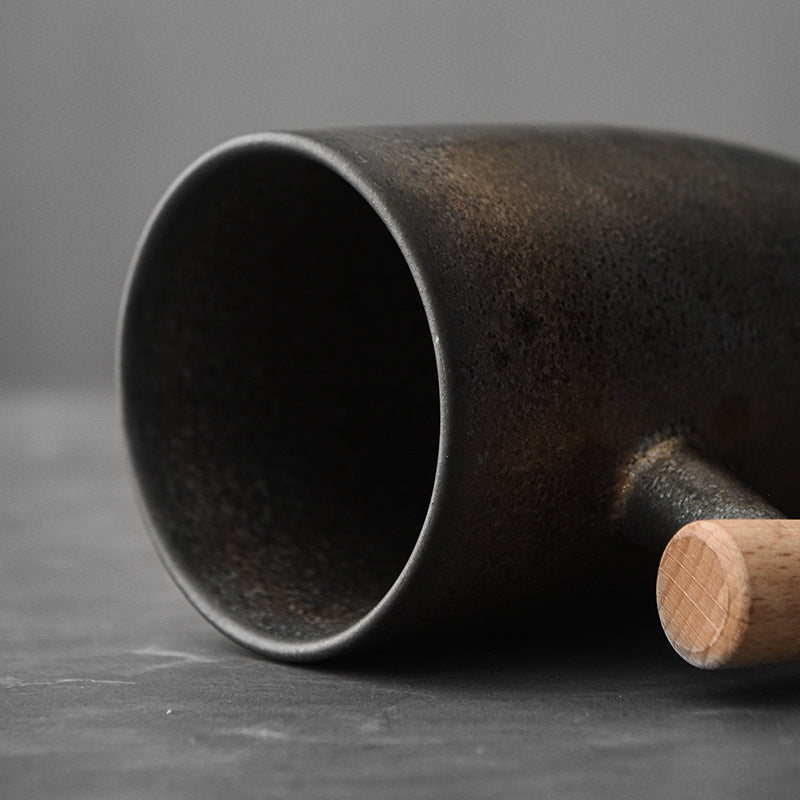 Japanese style simple wooden handle water cup /handmade vintage coffee cup