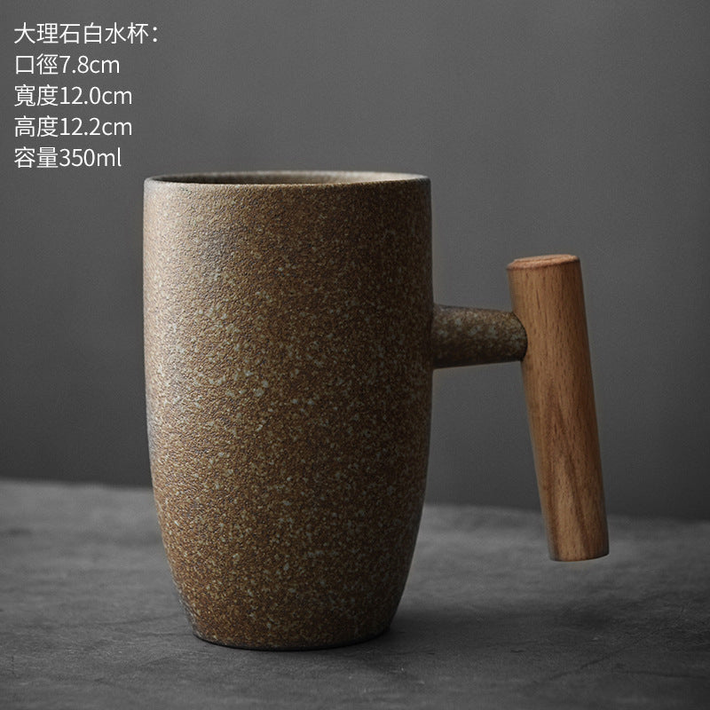 12 oz Japanese-style Vintage Ceramic Coffee Mug with Wood Handle