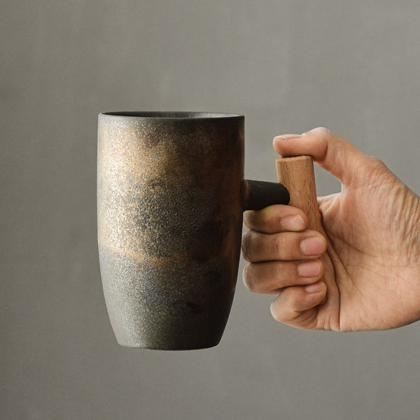 Japanese style simple wooden handle water cup /handmade vintage coffee cup
