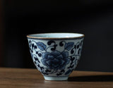 Zen Lotus Small Round Cup Vintage Blue and White Porcelain Tea Cup