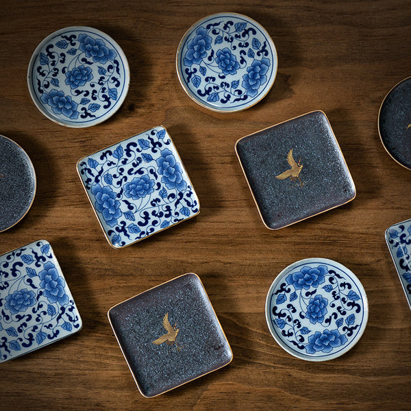 Ceramic Japanese Stoneware Drawing Gold Coaster
