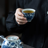 Zen Lotus Small Round Cup Vintage Blue and White Porcelain Tea Cup