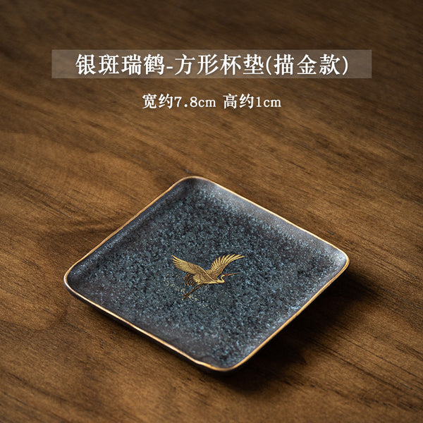 Ceramic Japanese Stoneware Drawing Gold Coaster
