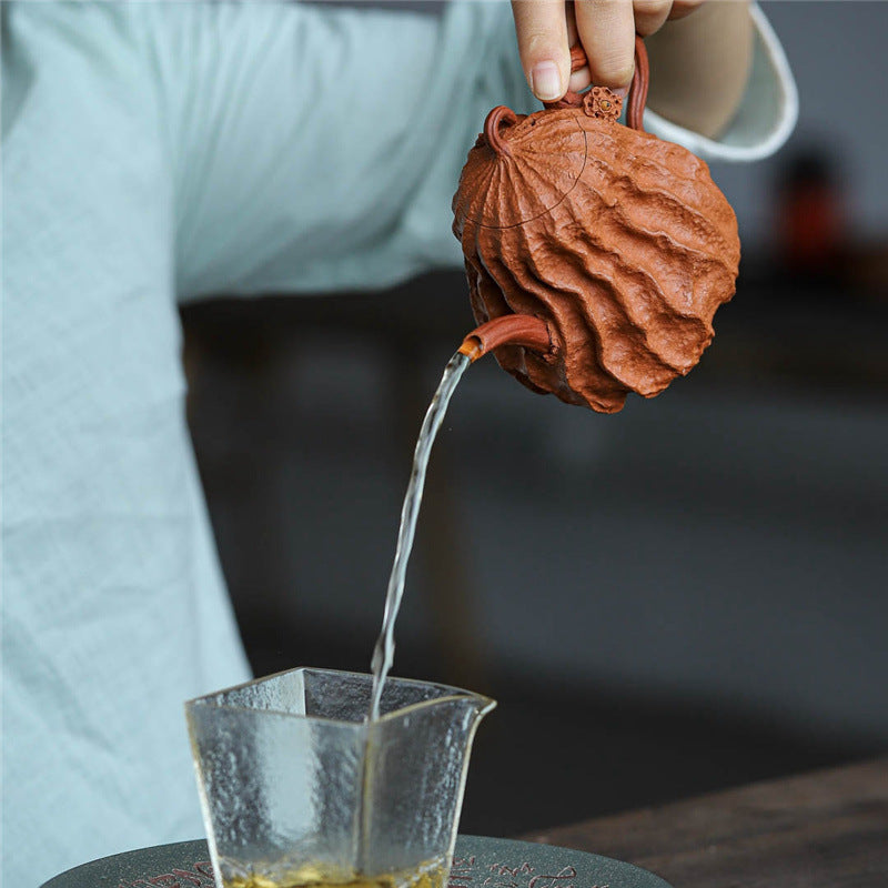 Yixing full handmade purple clay pot bionic device downhill mud lotus fragrance 220ml