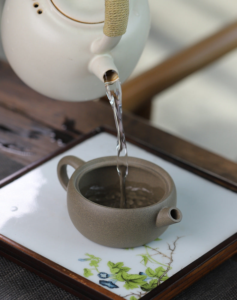 Raw ore green ash mud handmade Chinese tea set household kung fu teapot