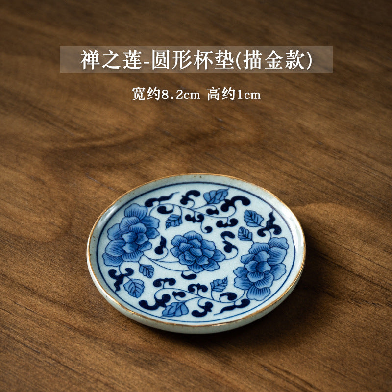 Ceramic Japanese Stoneware Drawing Gold Coaster