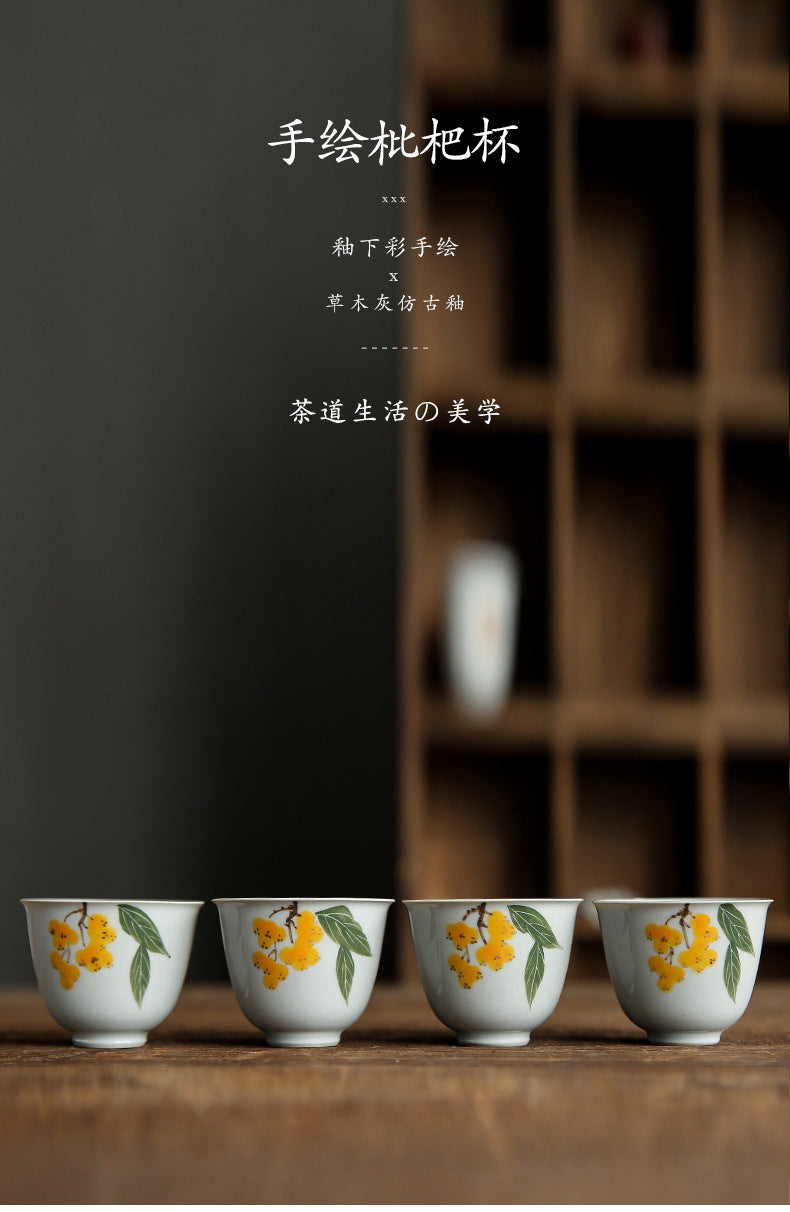 Japanese-style underglaze hand-painted loquat teacup