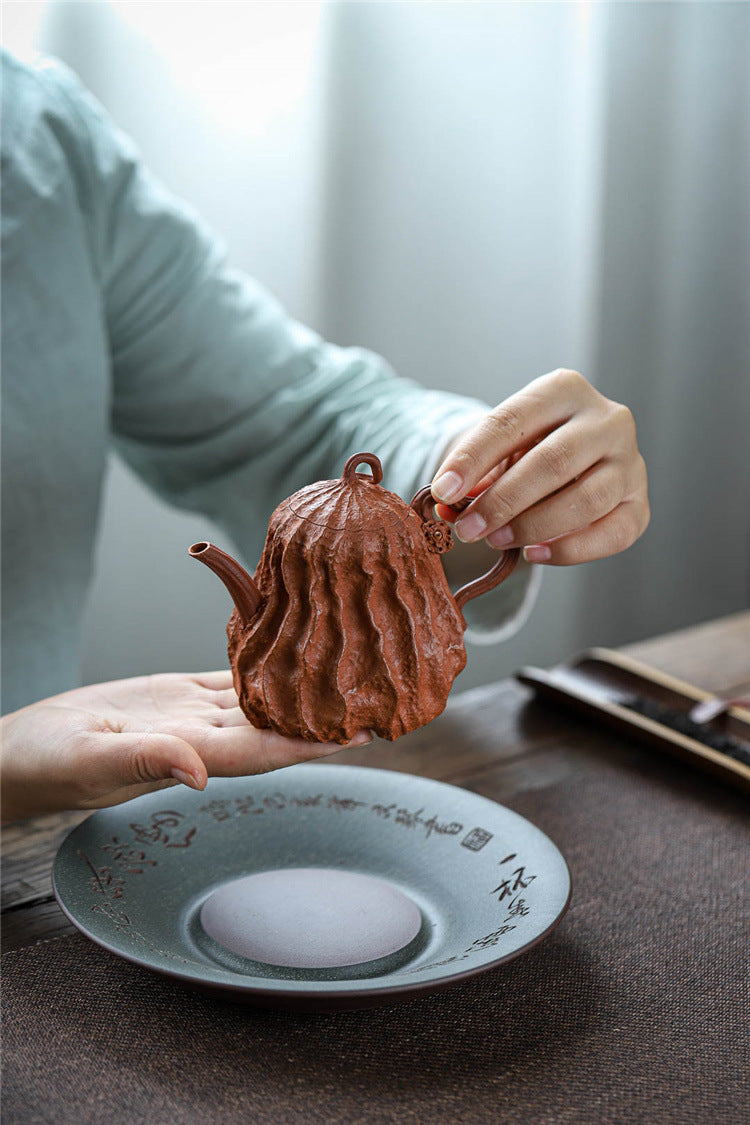 Yixing full handmade purple clay pot bionic device downhill mud lotus fragrance 220ml