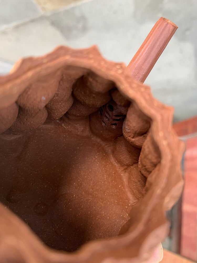 Yixing full handmade purple clay pot bionic device downhill mud lotus fragrance 220ml