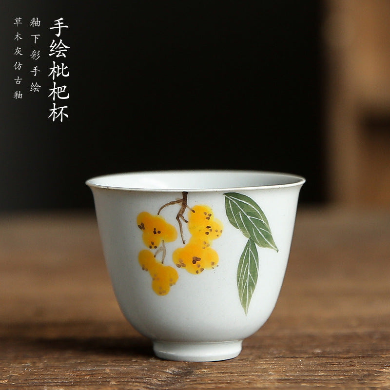 Japanese-style underglaze hand-painted loquat teacup